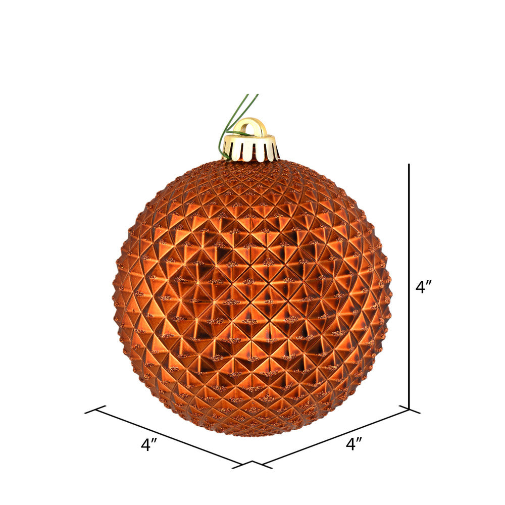 Vickerman 4" Copper Durian Glitter Ball Ornament 6 per Bag