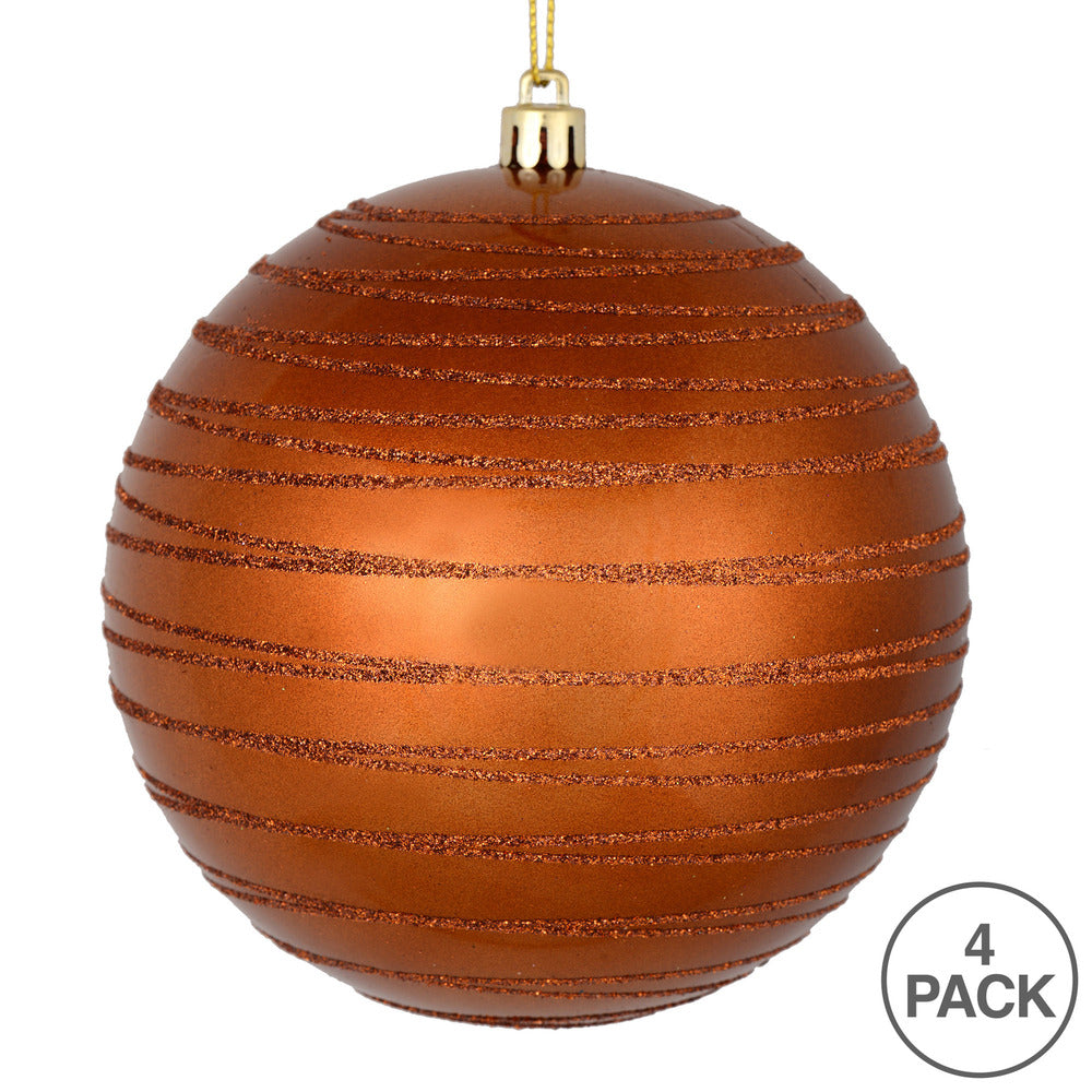Vickerman 4" Copper Candy Finish Ball Ornament with Glitter Lines 4 per Bag