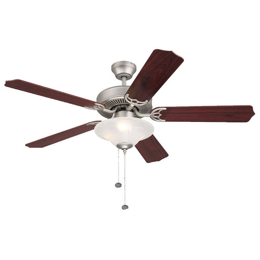 Westgate 52In 5-Blade Ceiling Fan And Light 3X7W A15 Pull Ch. Satin Nickel And Rosewood/Silver Oak Blades, Commercial Indoor Lighting, 7W*3, 600 Lumens*3, 3000K, Satin Nickel And Reversible Rosewood /Silver Oak Finish No