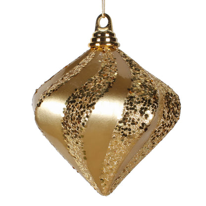 Vickerman 6'' Gold Candy/Glitter Swirl Diamond Christmas Ornament