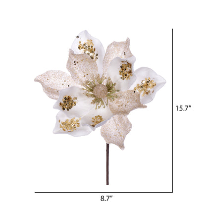 Vickerman 15" Artificial Cream Deluxe Magnolia Christmas Stem 8" Flower 6 per bag