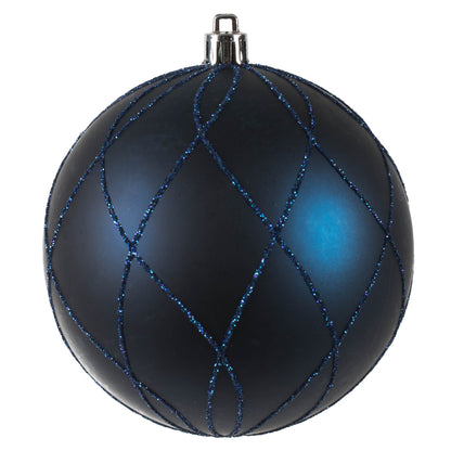 Vickerman 4" Midnight Blue Matte Glitter Swirl Ball 4 per set