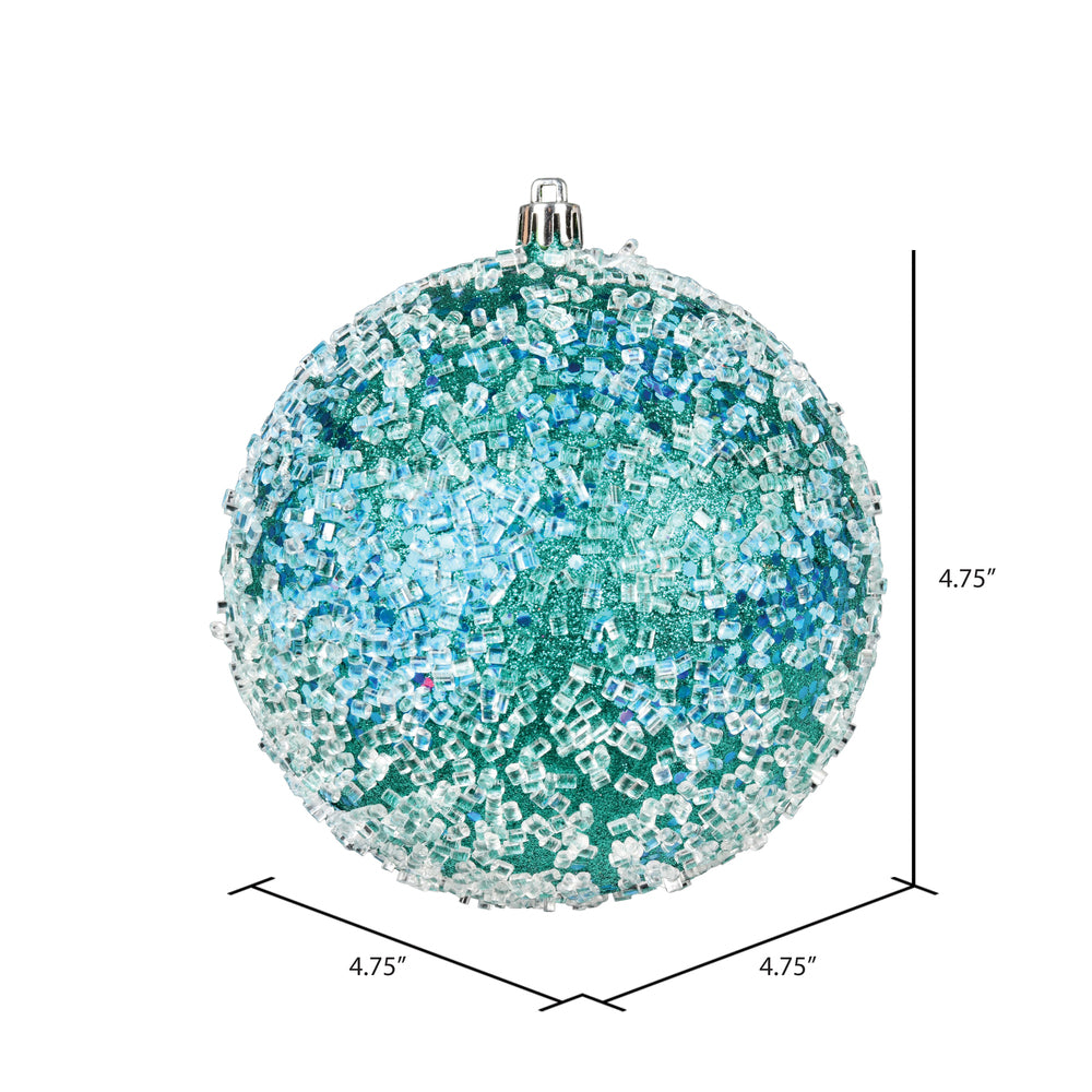 Vickerman 4.75" Teal Glitter Hail Ball Ornament 4 per Bag