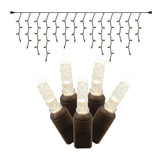 Vickerman 70 Warm White M5 LED Single Mold Icicle Light on Brown Wire 9' Christmas Light Strand