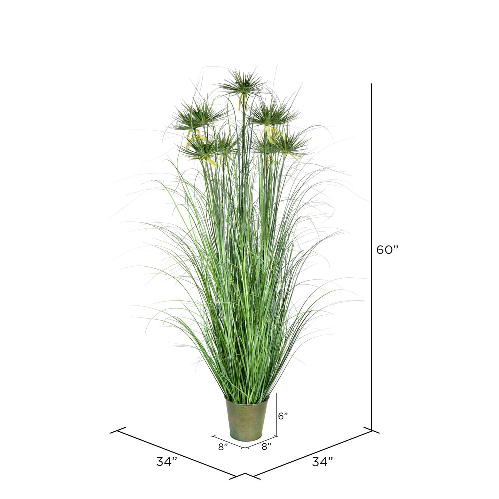 Vickerman 60" Artificial Potted Green Grass and Cyperus Heads.