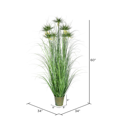 Vickerman 60" Artificial Potted Green Grass and Cyperus Heads.