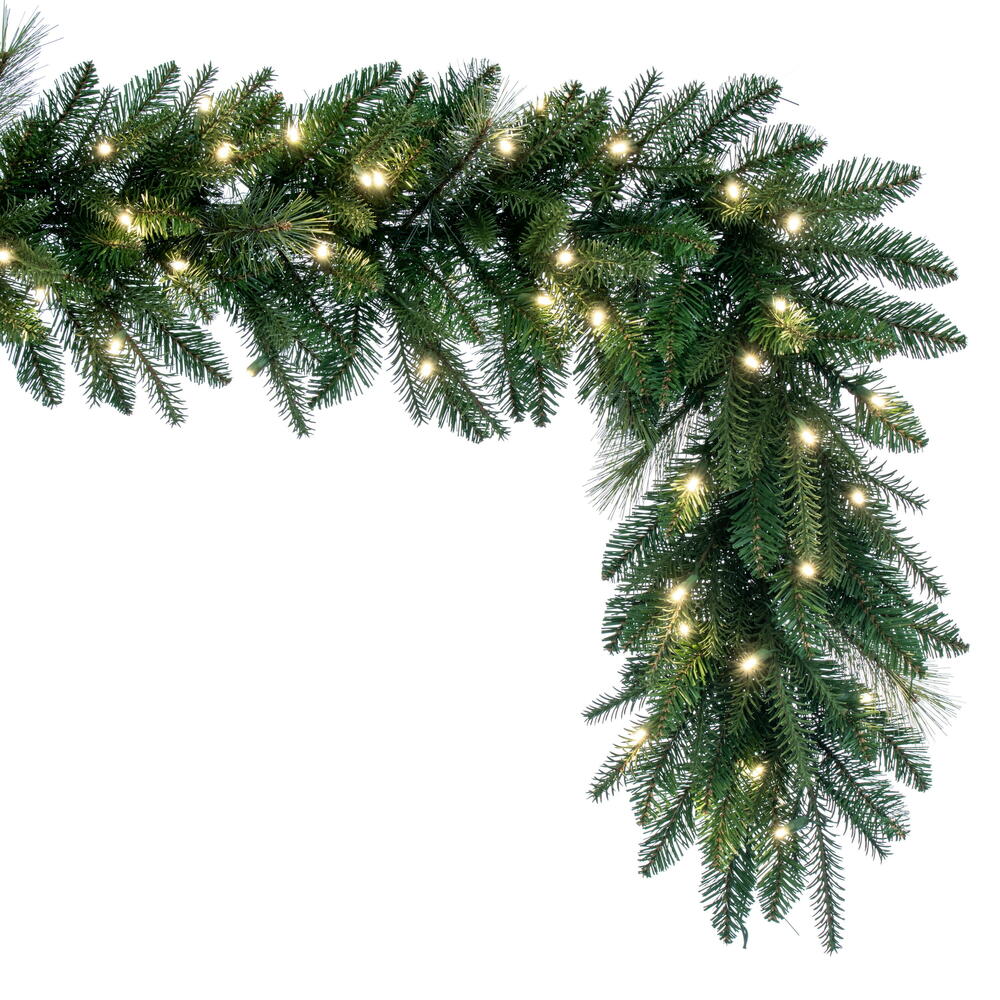 Vickerman 9' x 14" Berkley Mixed Pine Artificial Garland with 100 Dura-Lit® Warm White LED Mini Lights and 420 PE/PVC/Hardneedle Tips.