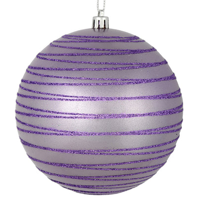 Vickerman 4" Lavender Candy Finish Ball Ornament with Glitter Lines 4 per Bag