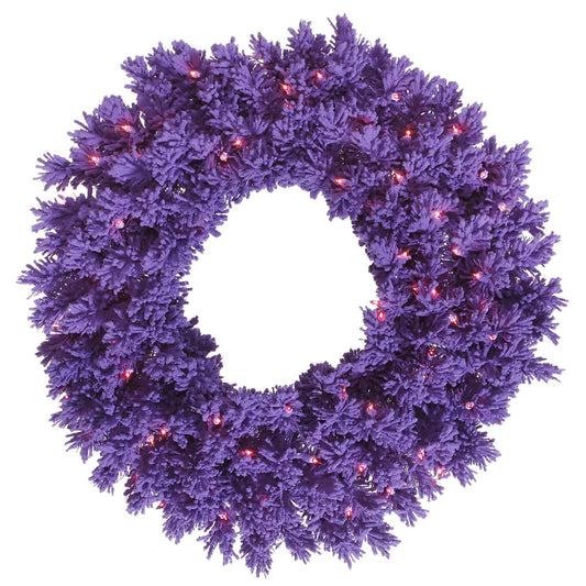 Vickerman 24" Flocked Purple Fir Artificial Christmas Wreath Purple Dura-Lit LED lights.