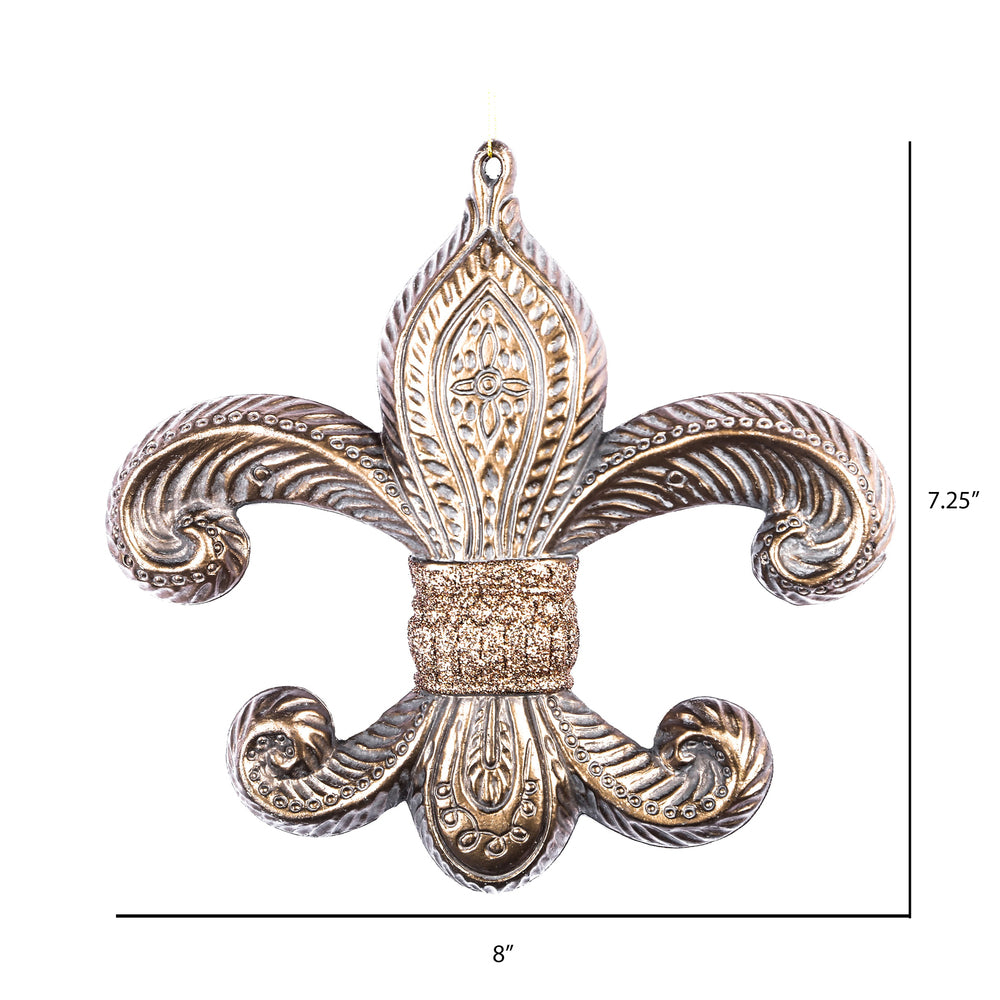 Vickerman 7.3" Mocha Antique Fleur-de-lis Christmas Ornament Pack of 2