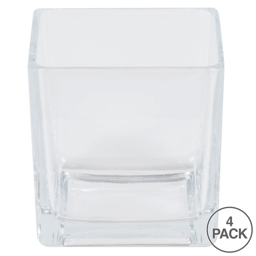 Vickerman 4" Clear Cube Glass Container. Includes four pieces per set.