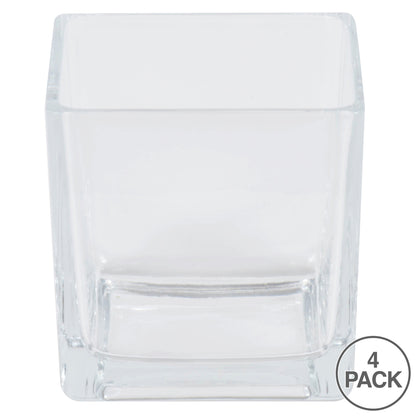 Vickerman 4" Clear Cube Glass Container. Includes four pieces per set.