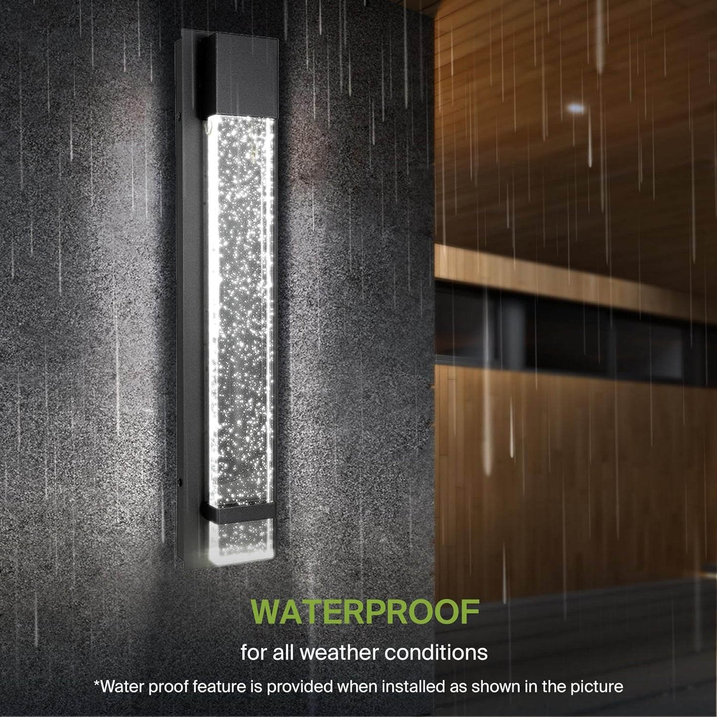 ASD Lighting LED Outdoor Wall Sconce 24 20W 120-277V CCT Selectable 3000/4000/5000K Dimmable Clear Seeded Glass, Black ETL