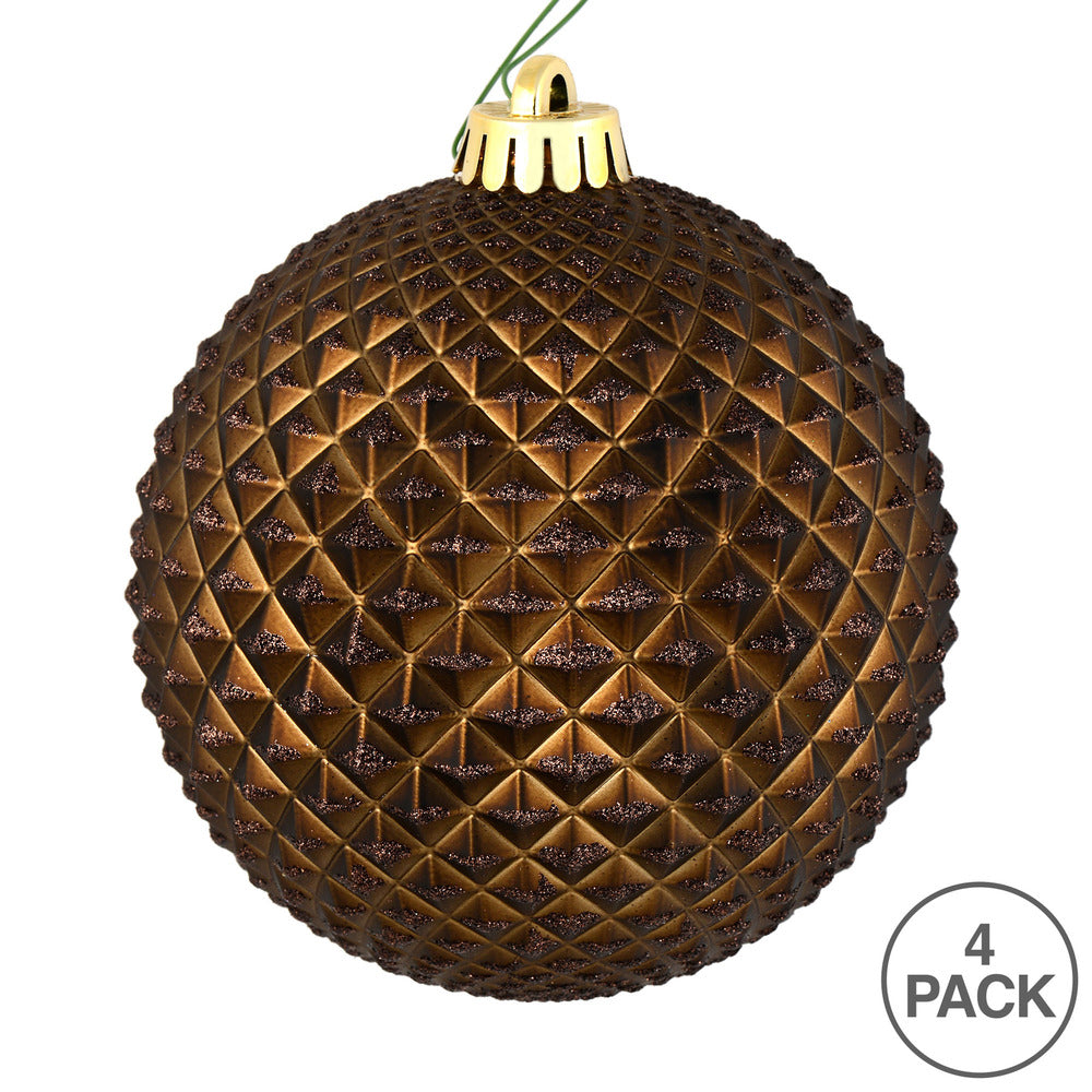 Vickerman 6" Chocolate Durian Glitter Ball Ornament 4 per Bag