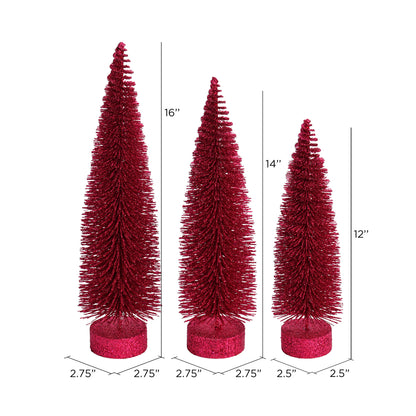 Vickerman 12"-14"-16" Dusty Rose Glitter Oval Pine Artificial Christmas Tree Set of 3