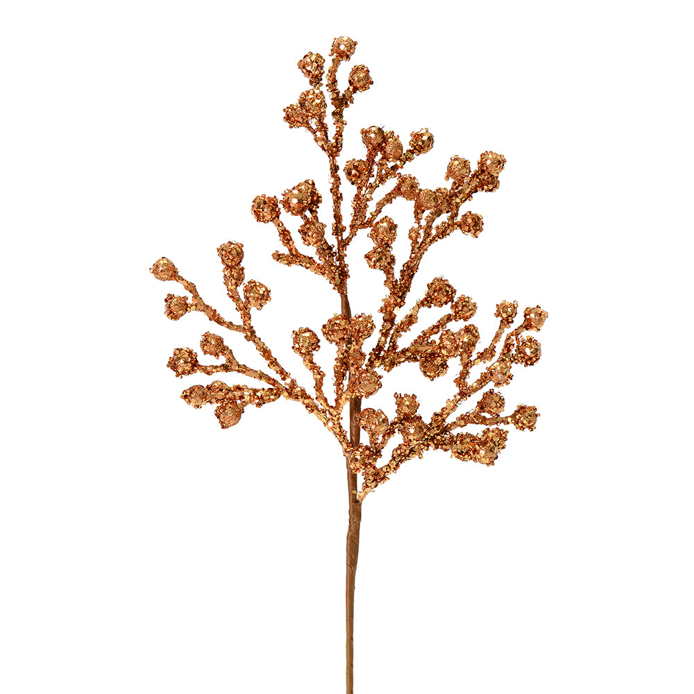 Vickerman 17" Rose Gold Glitter Berry Artificial Christmas Spray. Includes 6 sprays per pack.
