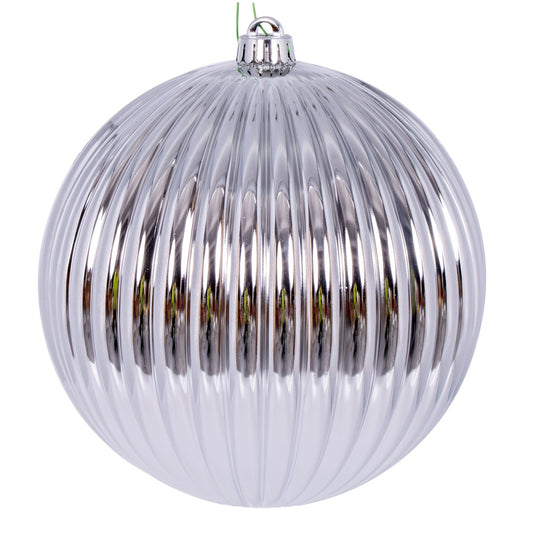 Vickerman 8" Silver Shiny Lined Ball Ornament 1 per Bag.