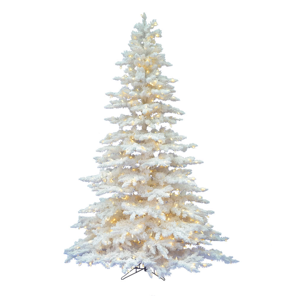 Vickerman 14' Flocked White Spruce Artificial Christmas Tree Pure White LED Lights