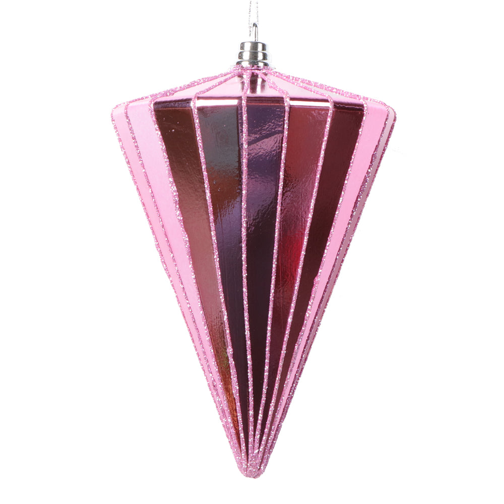 Vickerman 6" Shiny Pink Cone Ornament 3 per bag.