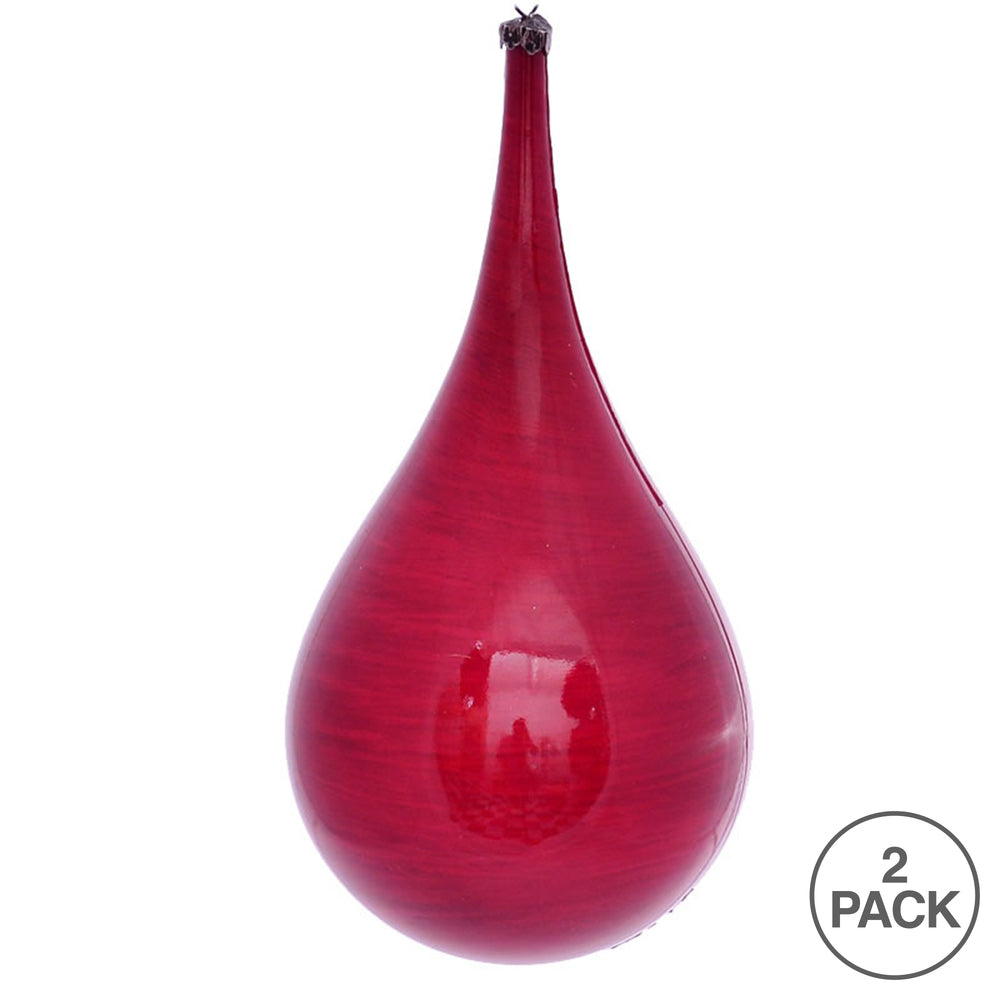 Vickerman 4" Red Wood Grain Teardrop Christmas Ornament Pack of 2
