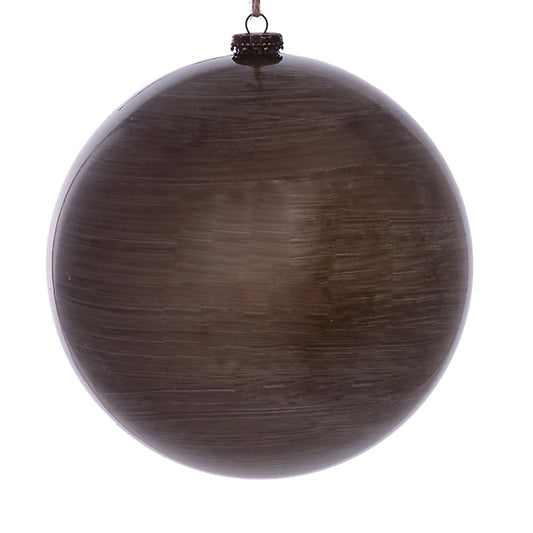 Vickerman 8" Pewter Wood Grain Ball Ornament. These ornaments are the perfect addition to any holiday decorating project. They features a light wood grain pattern. Includes 2 pieces per pack.