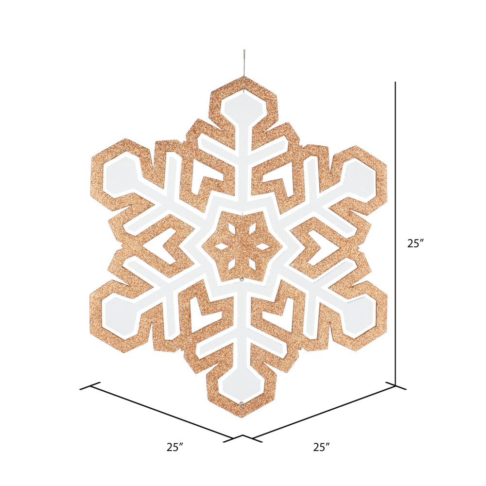 Vickerman 25" Rose Gold and White 3D Foam Glitter Snowflake Christmas Ornament