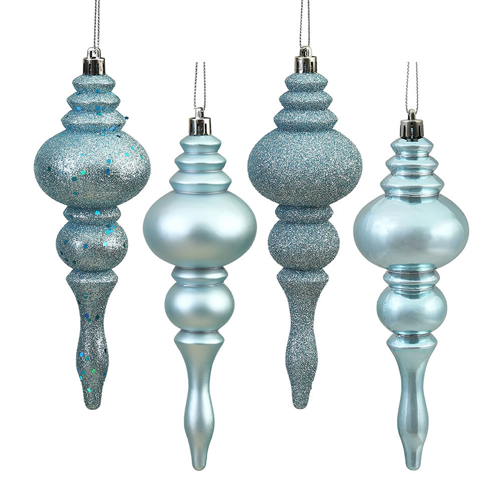 Vickerman 7" Baby Blue 4-Finish Finial Ornament 8 per Box