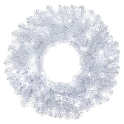 Vickerman 24" Crystal White Spruce Artificial Christmas Wreath with Pure White LED Mini Lights