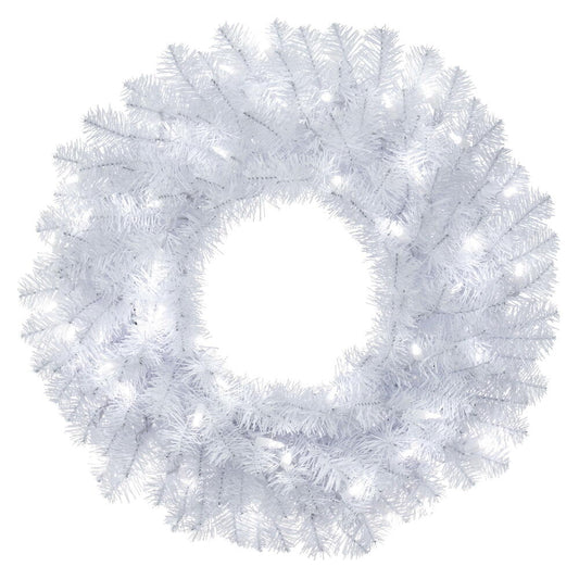 Vickerman 24" Crystal White Spruce Artificial Christmas Wreath with Pure White LED Mini Lights