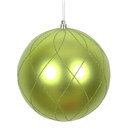 Vickerman 4" Lime Matte and Glitter Swirl Ball Ornament 4 per Box