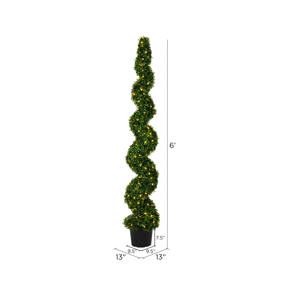 Vickerman 6' Artificial Potted Green Boxwood Spiral Tree.