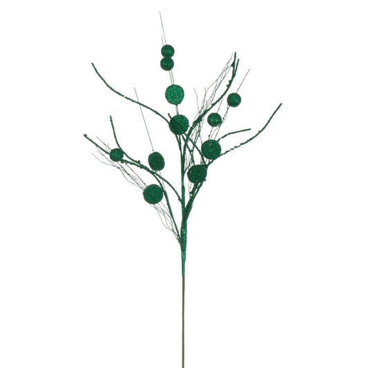 Vickerman 33" Seafoam Ball and Coin Glitter Twig Spray 6 per bag.