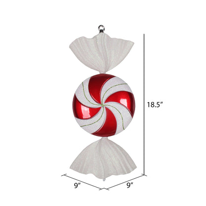 Vickerman 18.5" Red-White Flat Swirl Candy Christmas Ornament