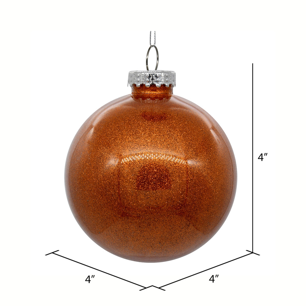 Vickerman 4" Clear Ball Christmas Ornament with Orange Glitter Interior 6 Pieces per bag