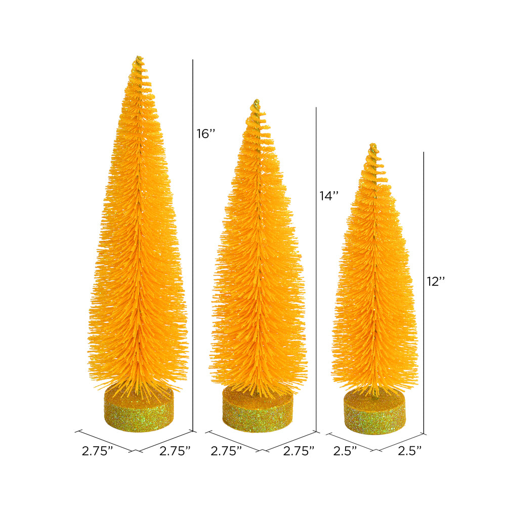 Vickerman 12"-14"-16" Yellow Glitter Oval Pine Artificial Christmas Tree Set of 3