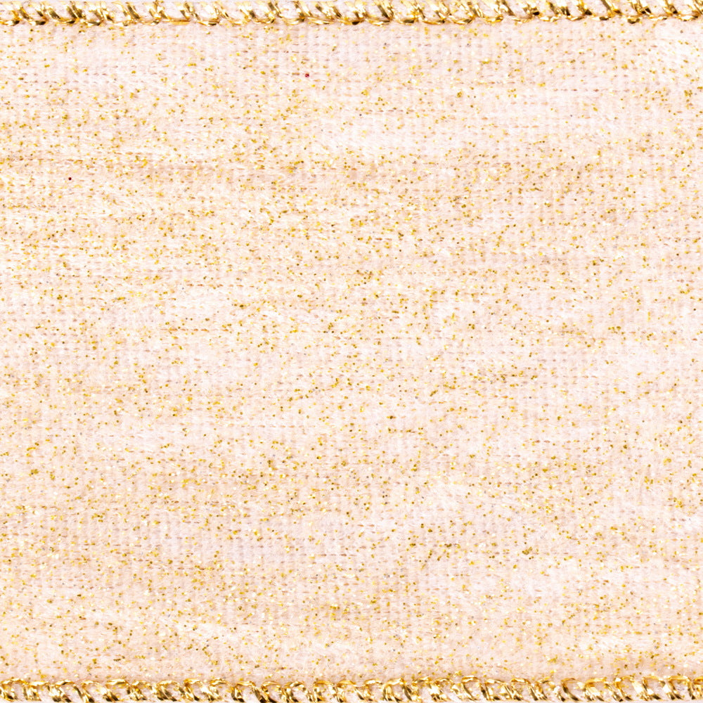 Vickerman 2.5" x 10 Yards White and Gold Glitter with Gold Back Ribbon