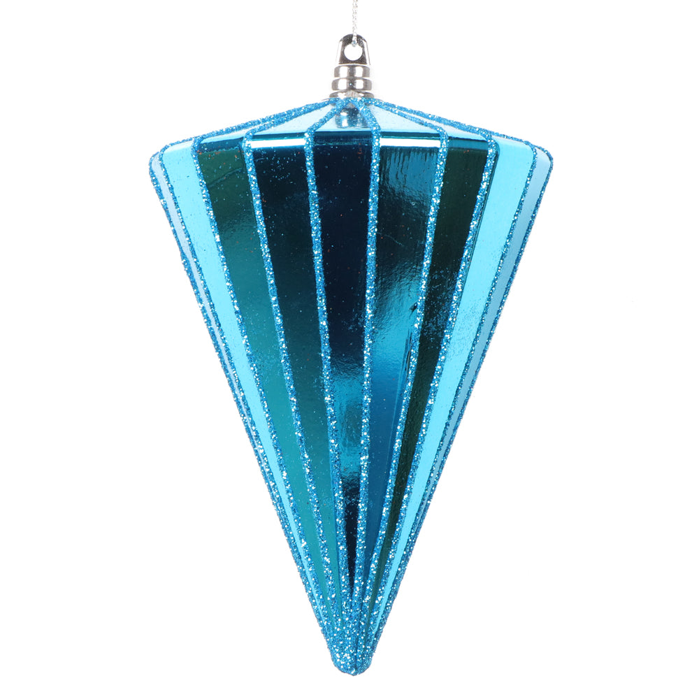 Vickerman 6" Shiny Turquoise Cone Ornament 3 per bag.