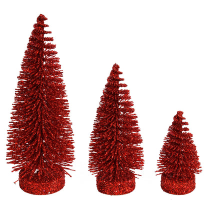 Vickerman 3"-5"-7" Red Glitter Oval Pine Artificial Christmas Tree Set of 3
