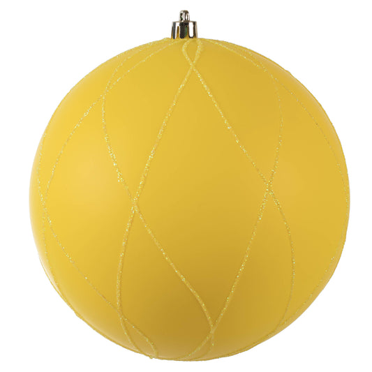 Vickerman 6" Yellow Matte and Glitter Swirl Ball Ornament 3 per Box