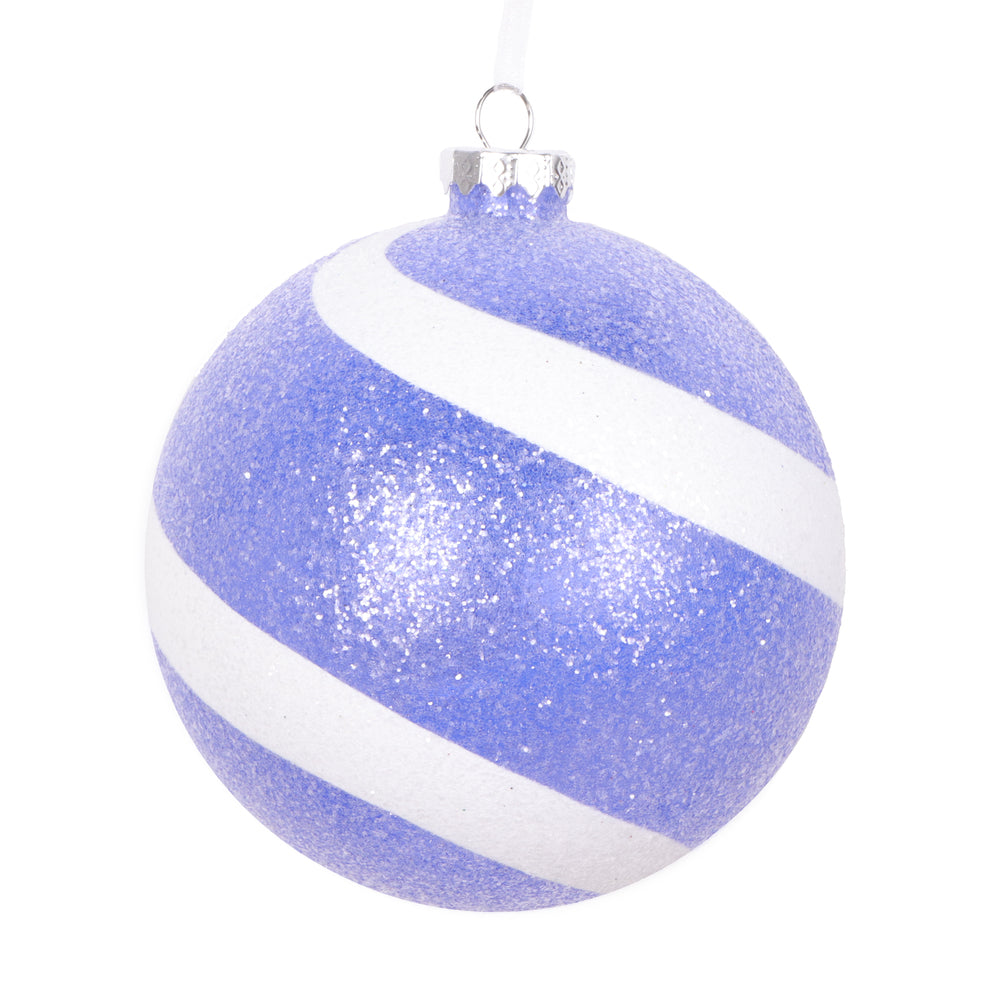 Vickerman 4.75" Purple and White Swirl Sugar Glitter Ball Ornament 3 per bag.