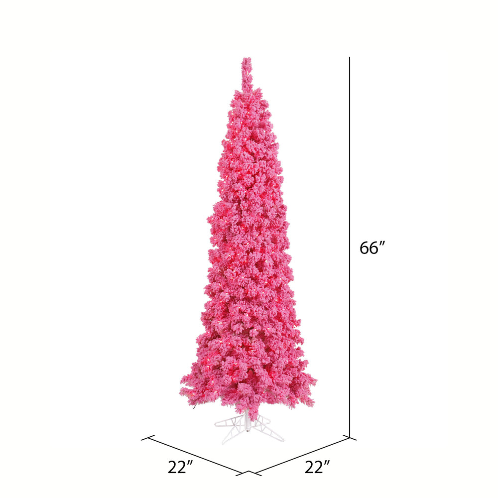 Vickerman 5.5' Flocked Pink Pencil Fir Artificial Christmas Tree Pink Dura-lit LED Lights