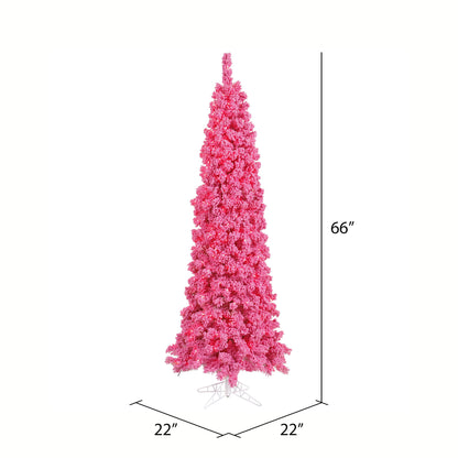 Vickerman 5.5' Flocked Pink Pencil Fir Artificial Christmas Tree Pink Dura-lit LED Lights