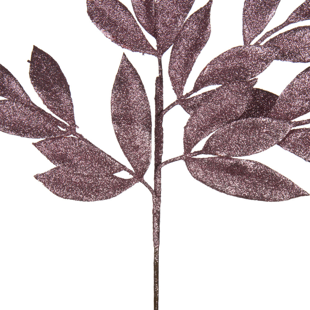Vickerman 22" Mauve Glitter BayLeaf Artificial Christmas Spray. Includes 12 sprays per pack.