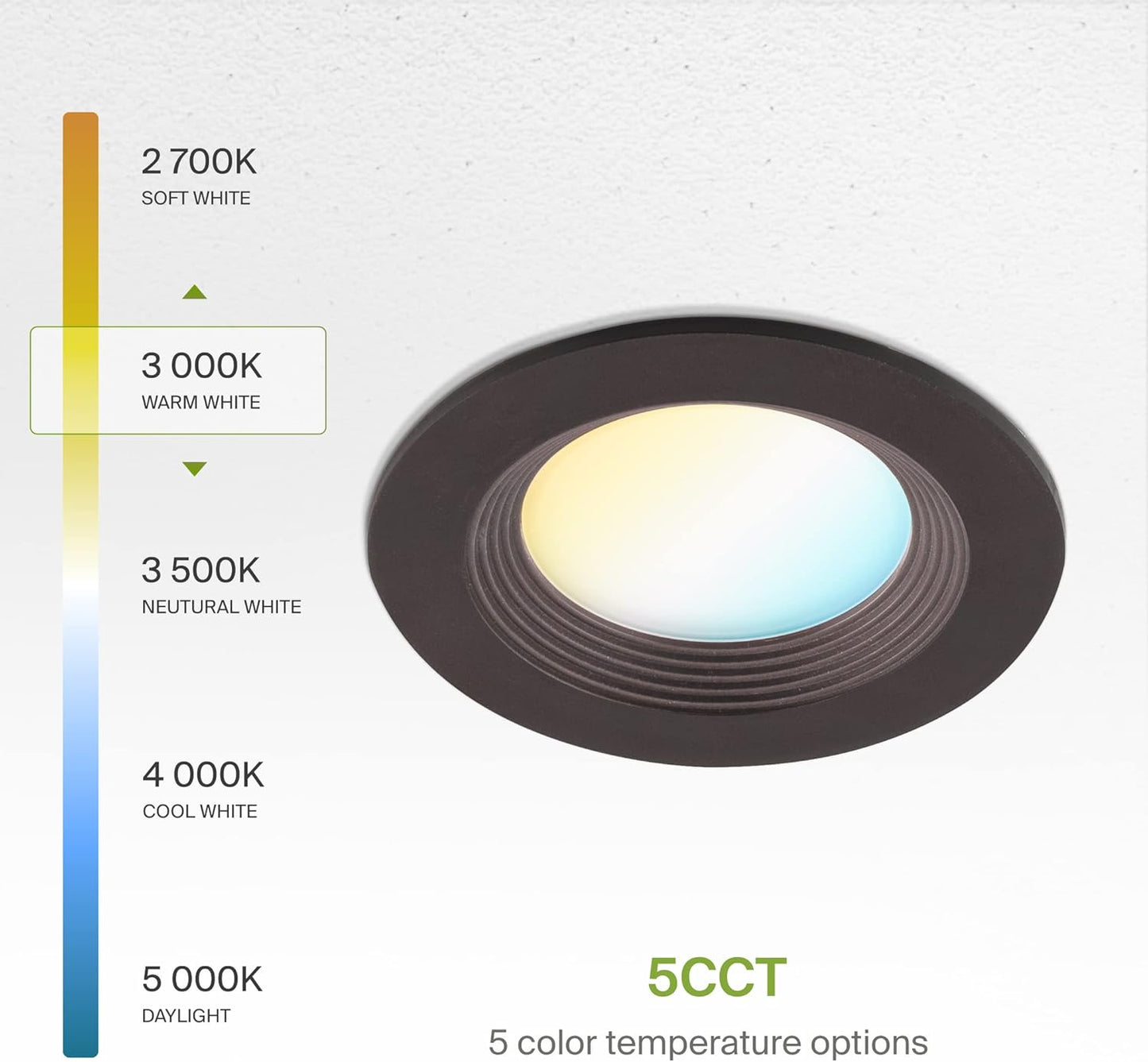 ASD Lighting LED Round Downlight Retrofit Kit 4" 8.6W 120V CCT Selectable 2700/3000/3500/4000/5000K Dimmable PC, Baffle Trim, Oil Rubbed Bronze UL