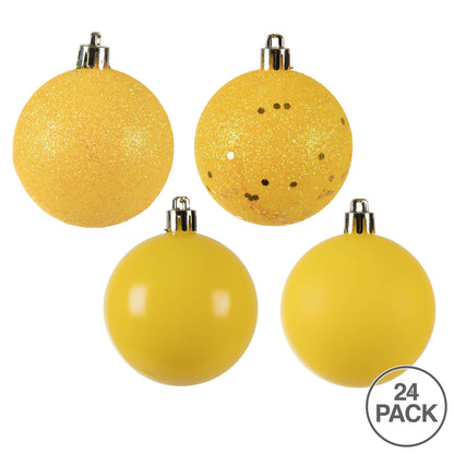 Vickerman 2.4" Yellow 4-Finish Ball Ornament Assortment 24 per Box