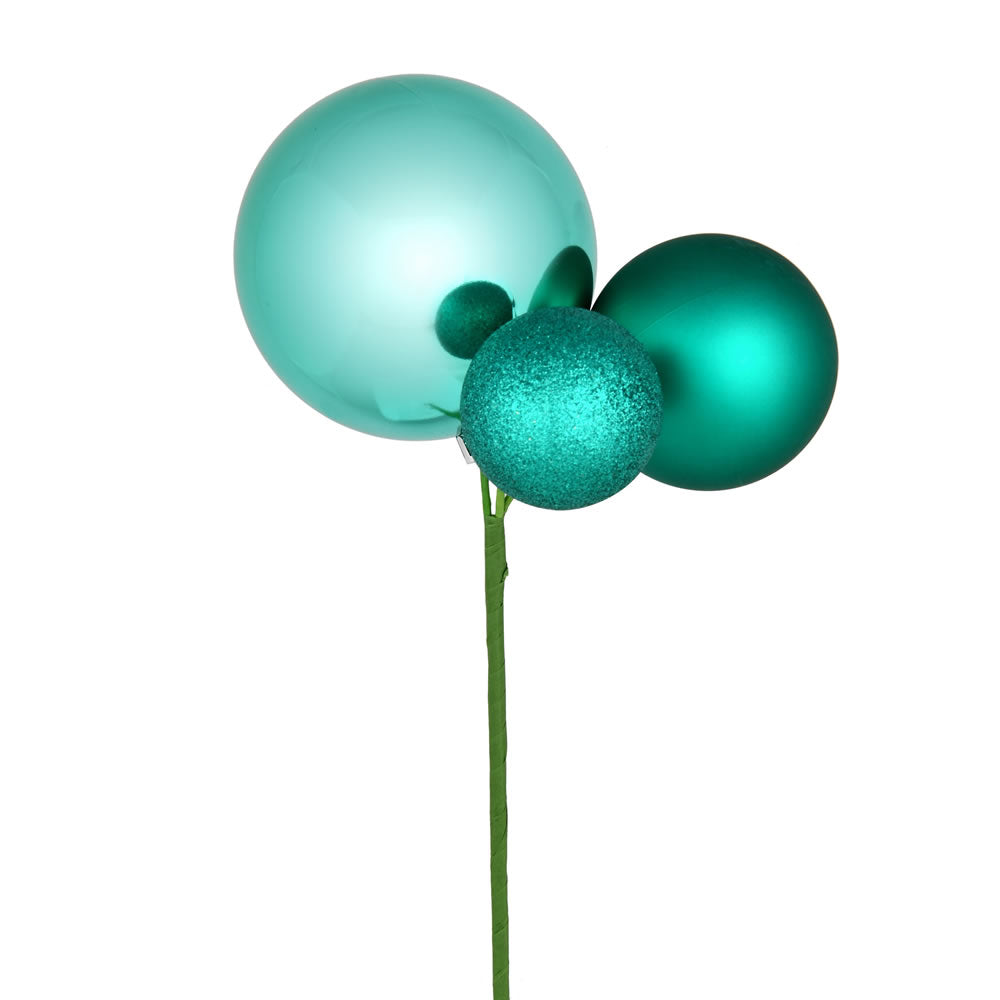 Vickerman 18" Teal Ball Ornament Christmas Pick Set of 3
