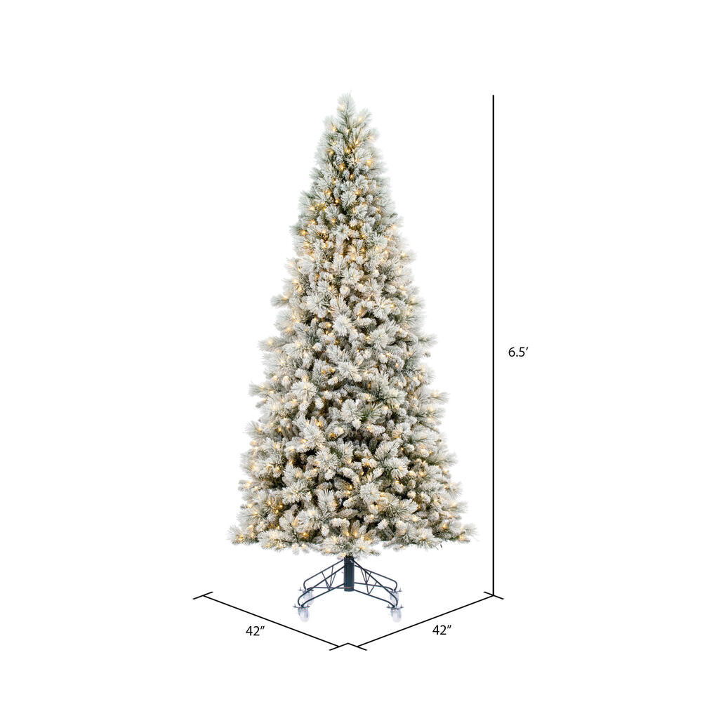 Vickerman 6.5' x 42" Flocked Jackson Pine Artificial Pre-Lit Christmas Tree Warm White Lights.