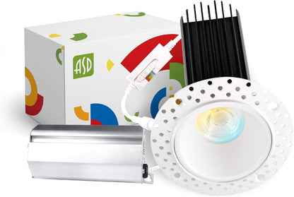 ASD Lighting LED Trimless Downlight Round 2inch 15W 120V Triac 2700/3000/3500/4000/5000K White ETL Energy Star