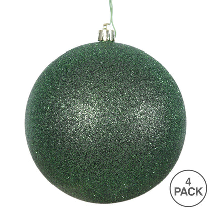 Vickerman 4.75" Emerald Glitter Ball Ornament 4 per Bag