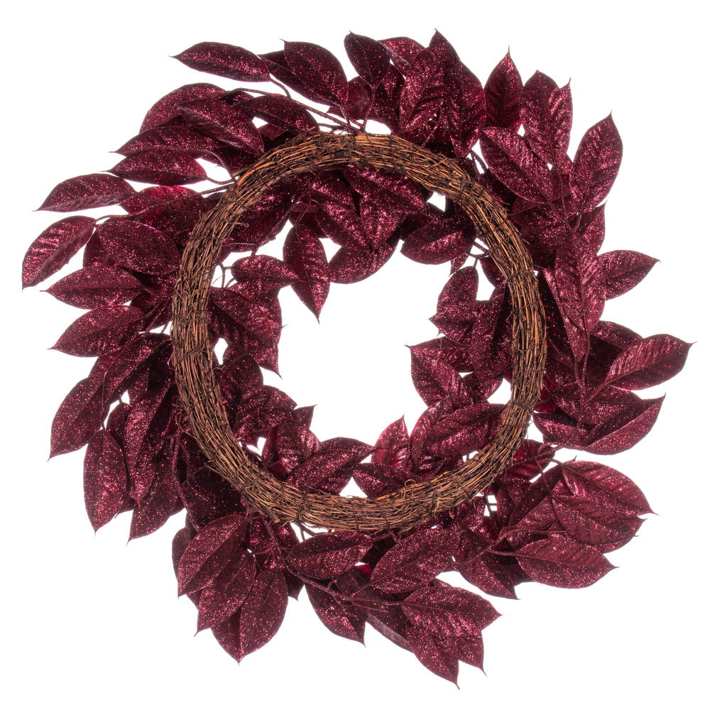 Vickerman 24" Burgundy Artificial Gardenia Glitter Wreath.